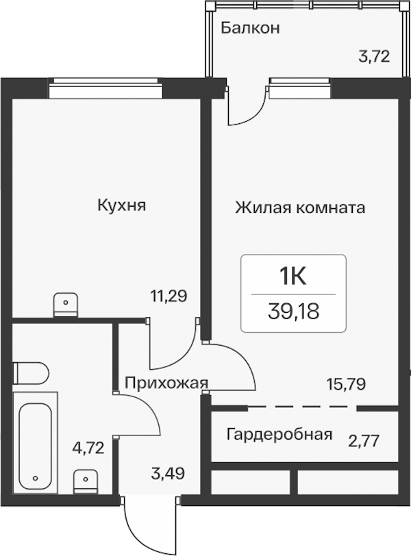 1-комнатная квартира 39.18 м², 5/11 эт., ЖК «Расцветай в Янино»